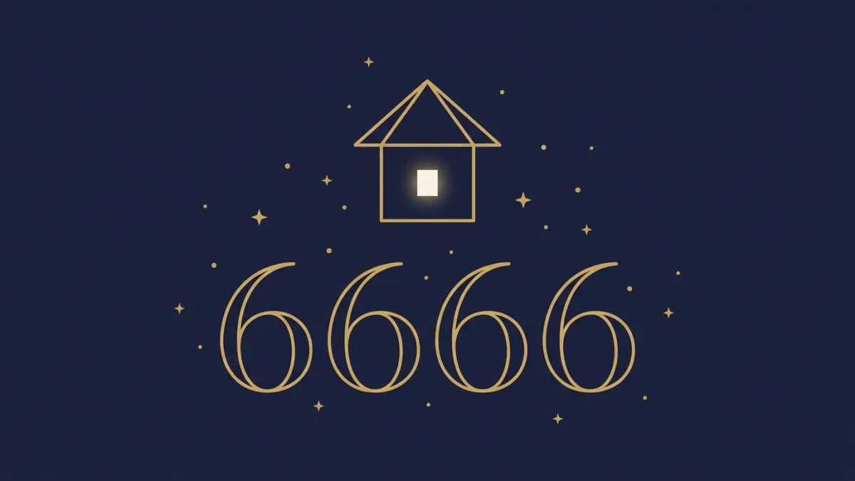 6666 znaczenie: kontur złotego domu nad czterema cyframi 6