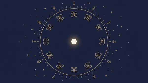 Numerologia imienia: złote litery-pieczęcie w okręgu z cyframi 1-9 na obwodzie